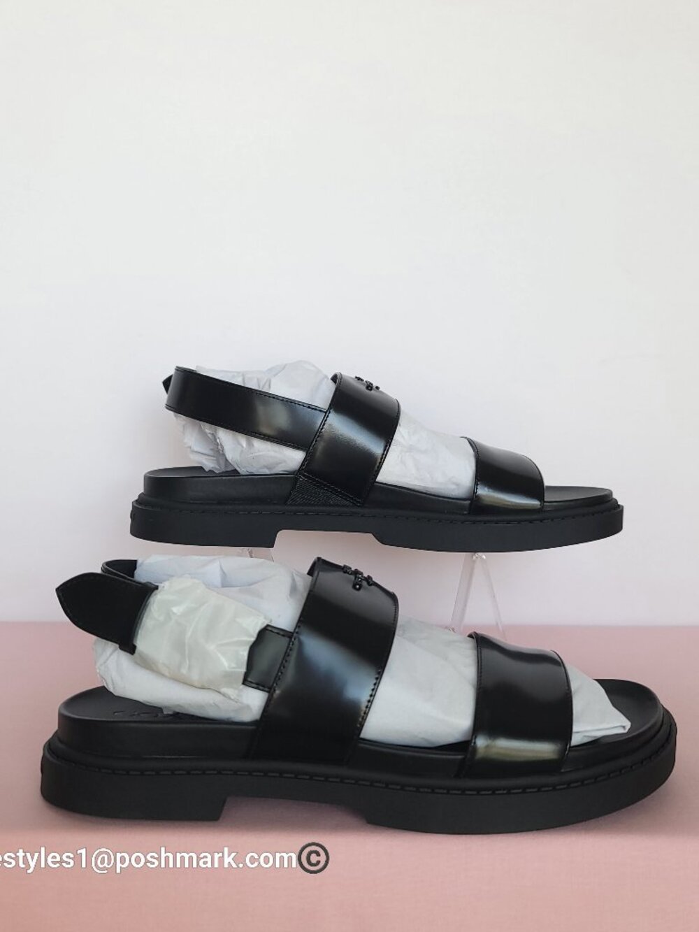 COACH Lockup Two Band Spazzolato Leather Sandals - Black color. Women's US 8.5B⭐ - Picture 10 of 16